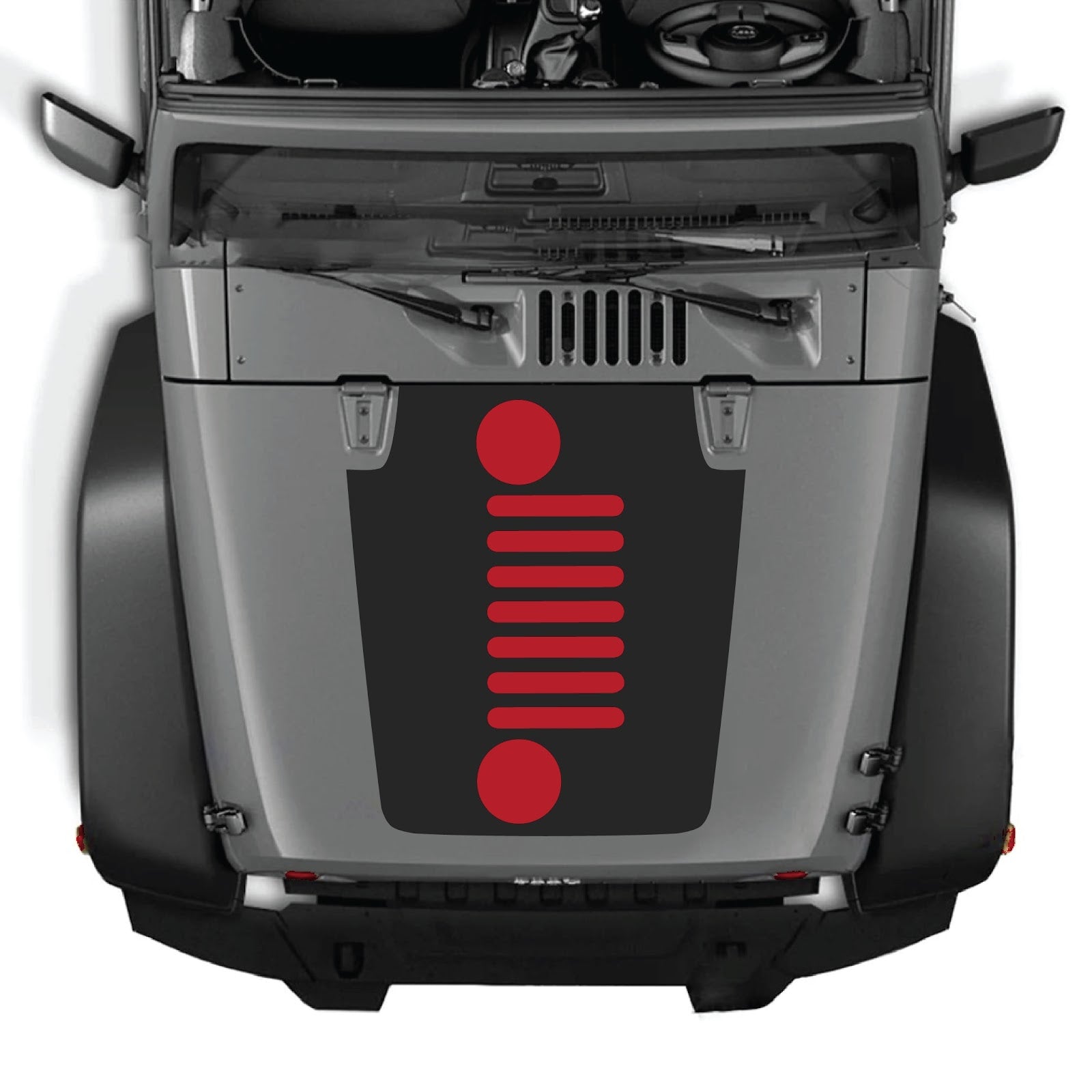 Jeep Wrangler JK/JKU hood decal style #51 by CarCode, black and gray graphic design on vehicle hood.