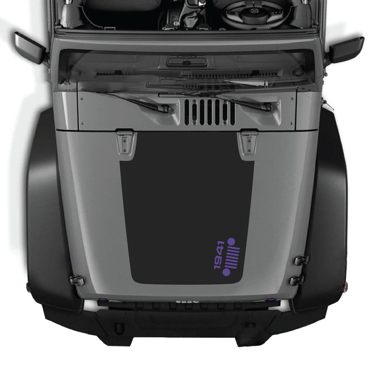 Jeep Wrangler JK/JKU hood decal by CarCode, style #60, black graphic design applied to the vehicle's hood.