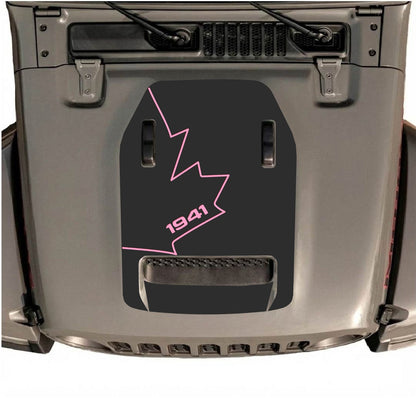 Jeep Wrangler JL/JLU Rubicon 392 and Jeep Gladiator Mojave hood decal in style #26, featuring bold black and gray graphic design.
