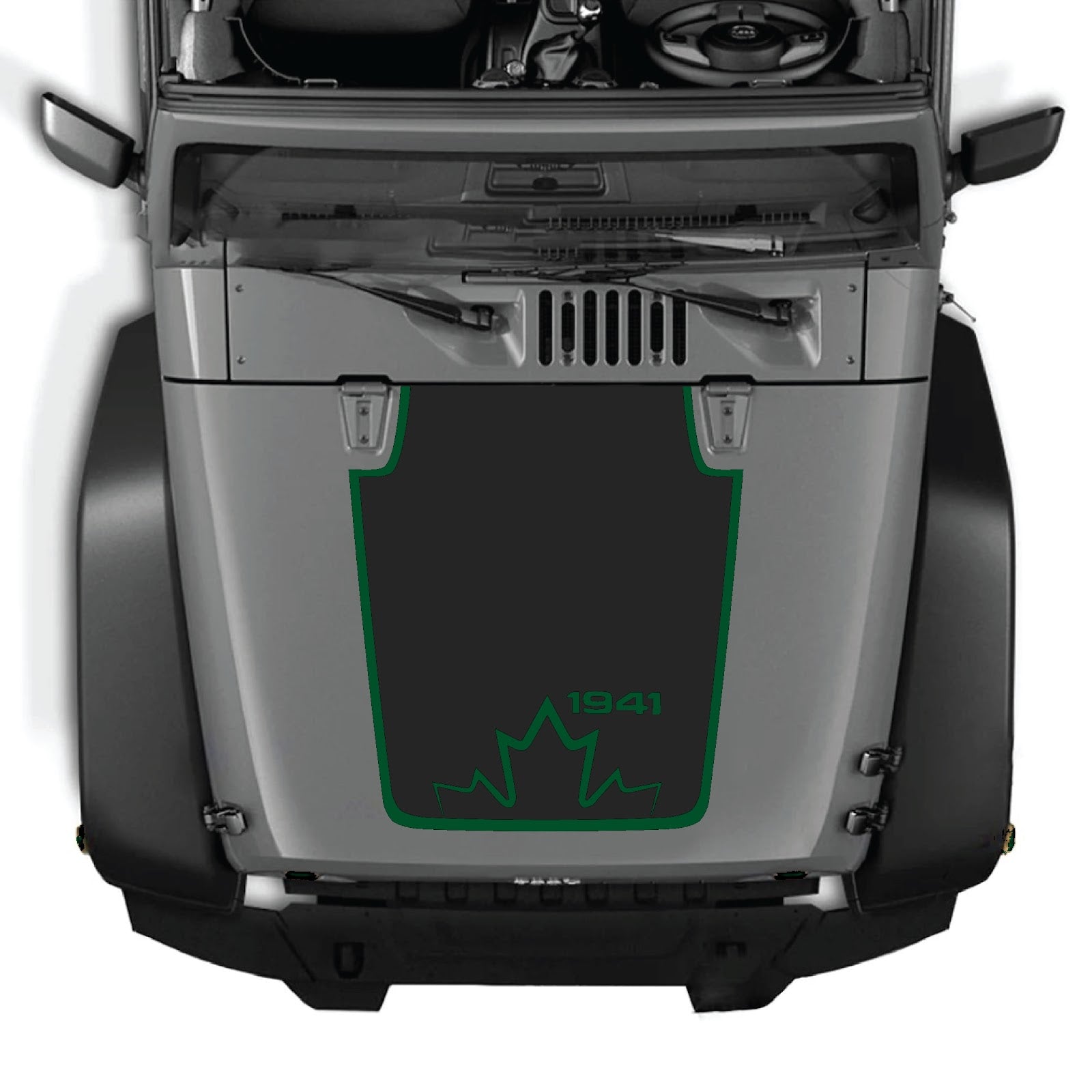 CarCode Jeep Wrangler JK/JKU hood decal style #20, black graphic design on vehicle hood, fits 2007-2018 models.
