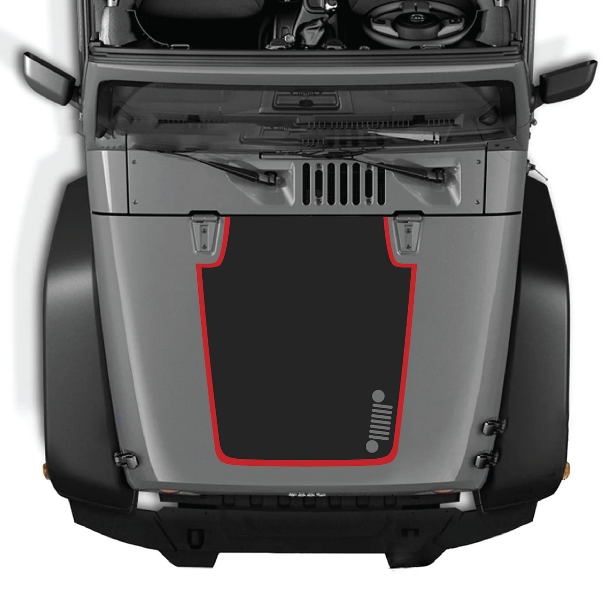 Jeep Wrangler JK/JKU hood decal by CarCode, Style #87, black and white graphic design on vehicle hood.