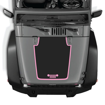 CarCode Jeep Wrangler JK/JKU hood decal in style #31, black graphic design on vehicle hood for 2007-2018 models.