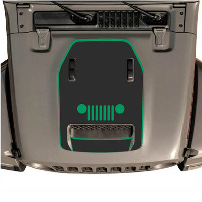 CarCode hood decal for Jeep Wrangler JL/JLU Rubicon 392 and JT Gladiator Mojave 2020-2026, style #49, shown on vehicle hood.