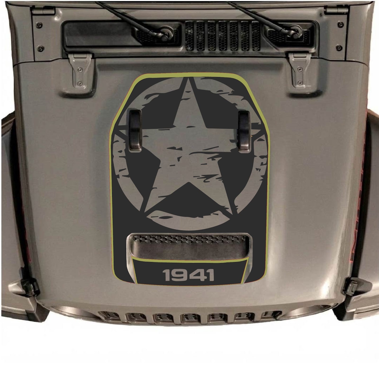 CarCode hood decal for Jeep Wrangler JL/JLU Rubicon 392 and Gladiator Mojave 2020-2026, stylish design on vehicle hood.