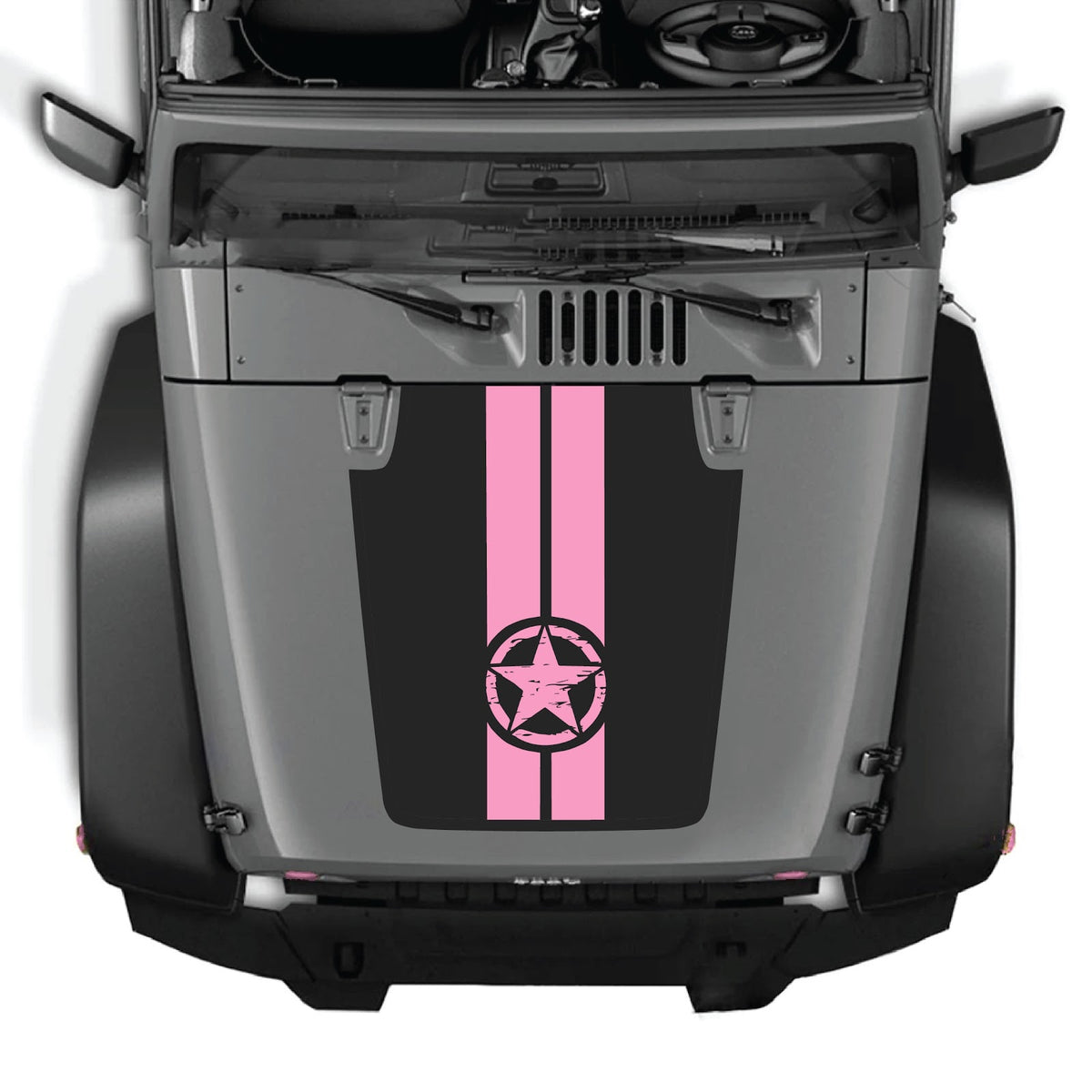CarCode hood decal for Jeep Wrangler JK/JKU 2007-2018, stylish decal design on the vehicle's hood in the image.