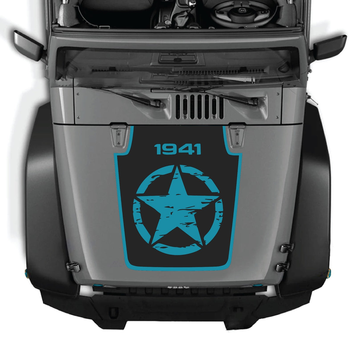 CarCode hood decal for Jeep Wrangler JK/JKU 2007-2018, style #30, shown applied to the vehicle's hood with bold design details.