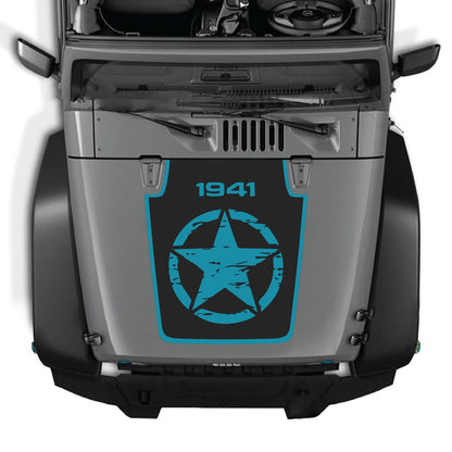 CarCode hood decal for Jeep Wrangler JK/JKU 2007-2018, style #30, shown applied to the vehicle's hood with bold design details.