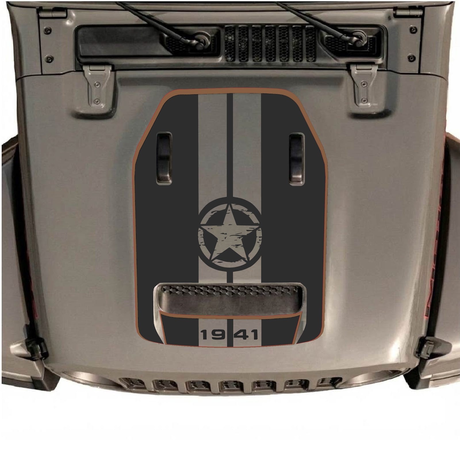 CarCode hood decal for Jeep Wrangler JL/JLU Rubicon 392 and JT Gladiator Mojave, style #70, shown on vehicle hood.