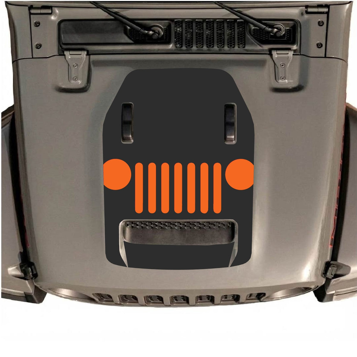 CarCode hood decal for Jeep Wrangler JL/JLU Rubicon 392 and Gladiator Mojave 2020-2026, style #04, shown on vehicle hood.