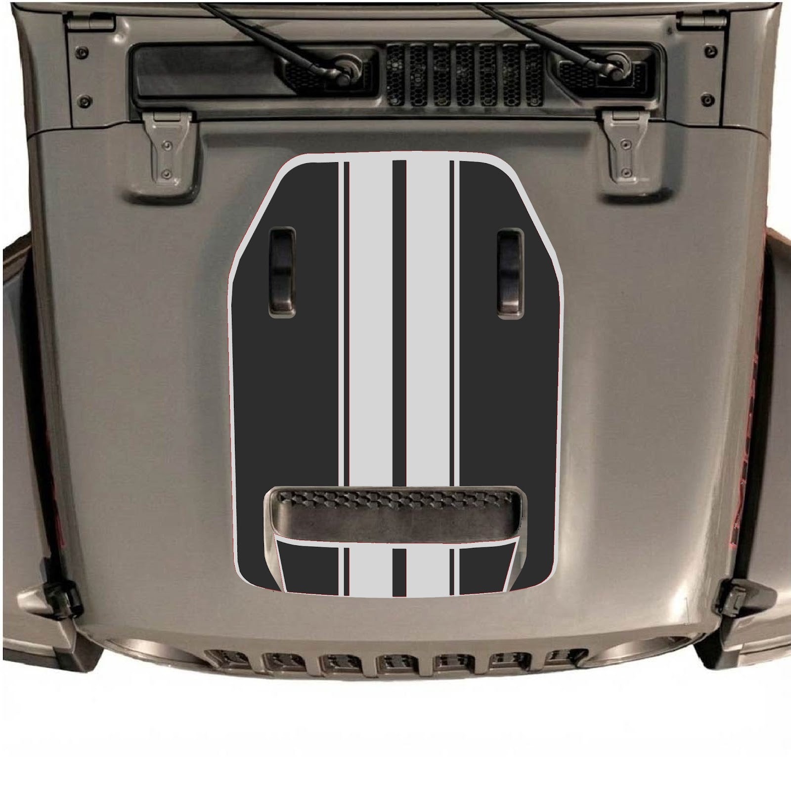 CarCode hood decal for Jeep Wrangler JL/JLU Rubicon 392 and JT Gladiator Mojave 2020-2026, style #11, shown on vehicle hood