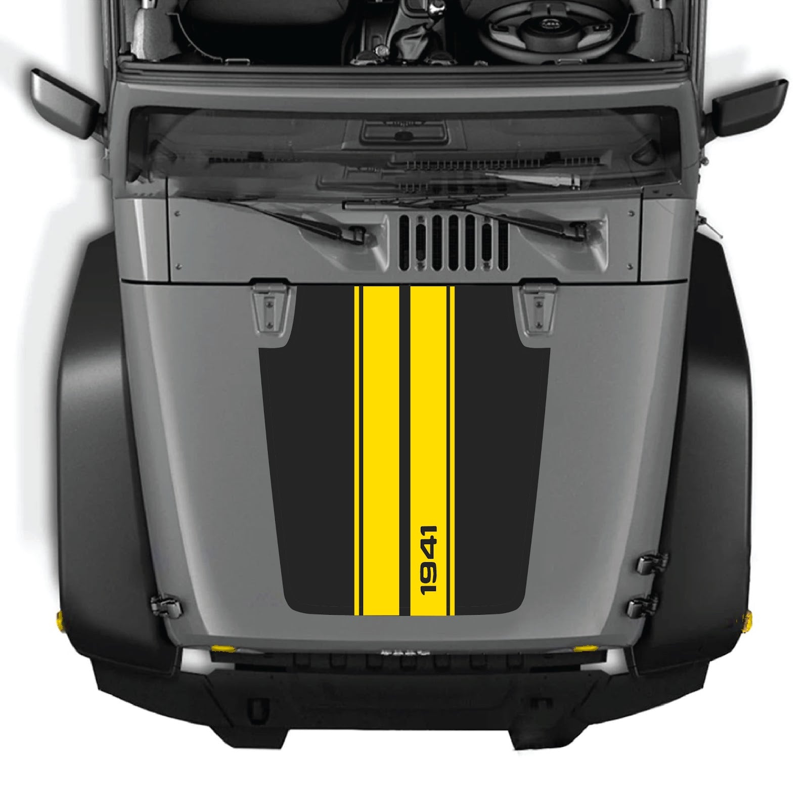 CarCode hood decal for Jeep Wrangler JK/JKU 2007-2018, Style #01, featuring bold black graphic design on vehicle's hood