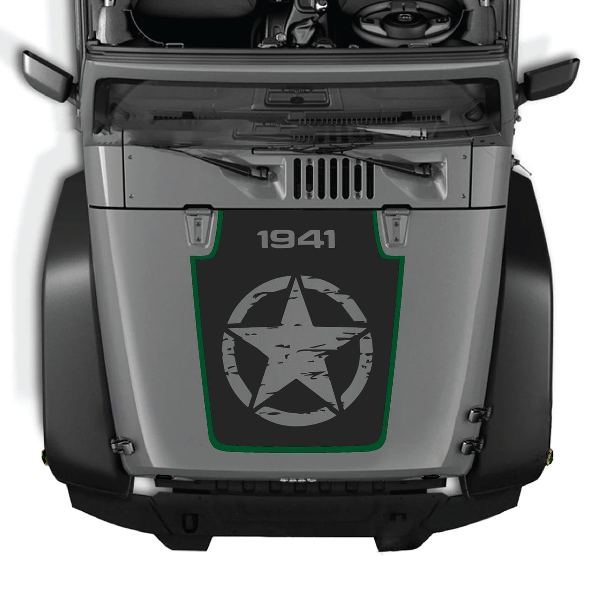 CarCode Jeep Wrangler JK/JKU hood decal in style #79, black and gray graphic design on vehicle hood.