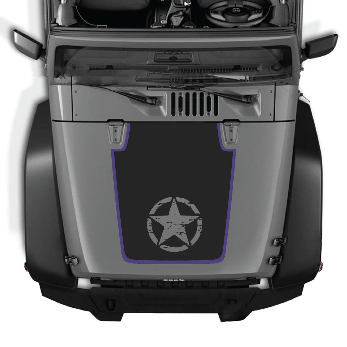 CarCode Jeep Wrangler JK/JKU hood decal, style #75, black and white graphic design on the vehicle's hood.