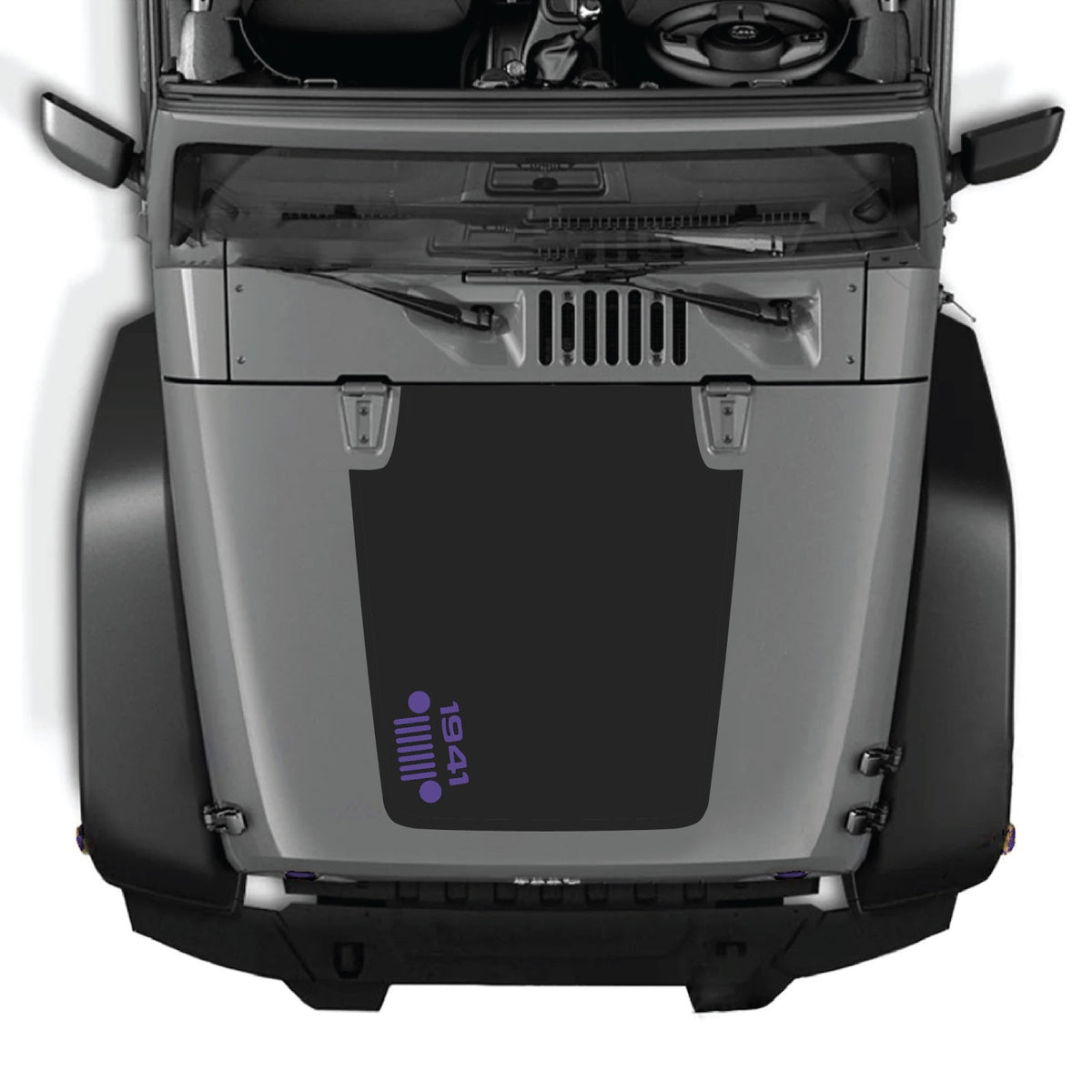 CarCode Jeep Wrangler JK/JKU 2007-2018 hood decal with Style #57, black and gray design on the vehicle's hood.