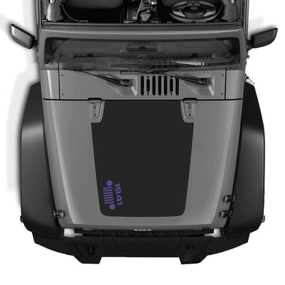 CarCode Jeep Wrangler JK/JKU 2007-2018 hood decal with Style #57, black and gray design on the vehicle's hood.
