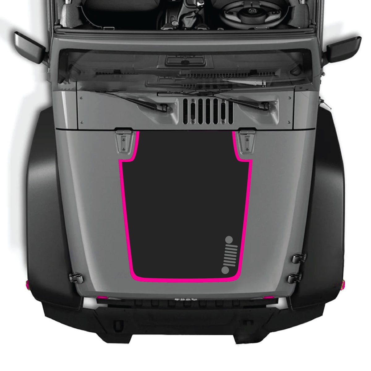 CarCode hood decal for Jeep Wrangler JK/JKU 2007-2018, Style #87, black and white graphic design on vehicle's hood.