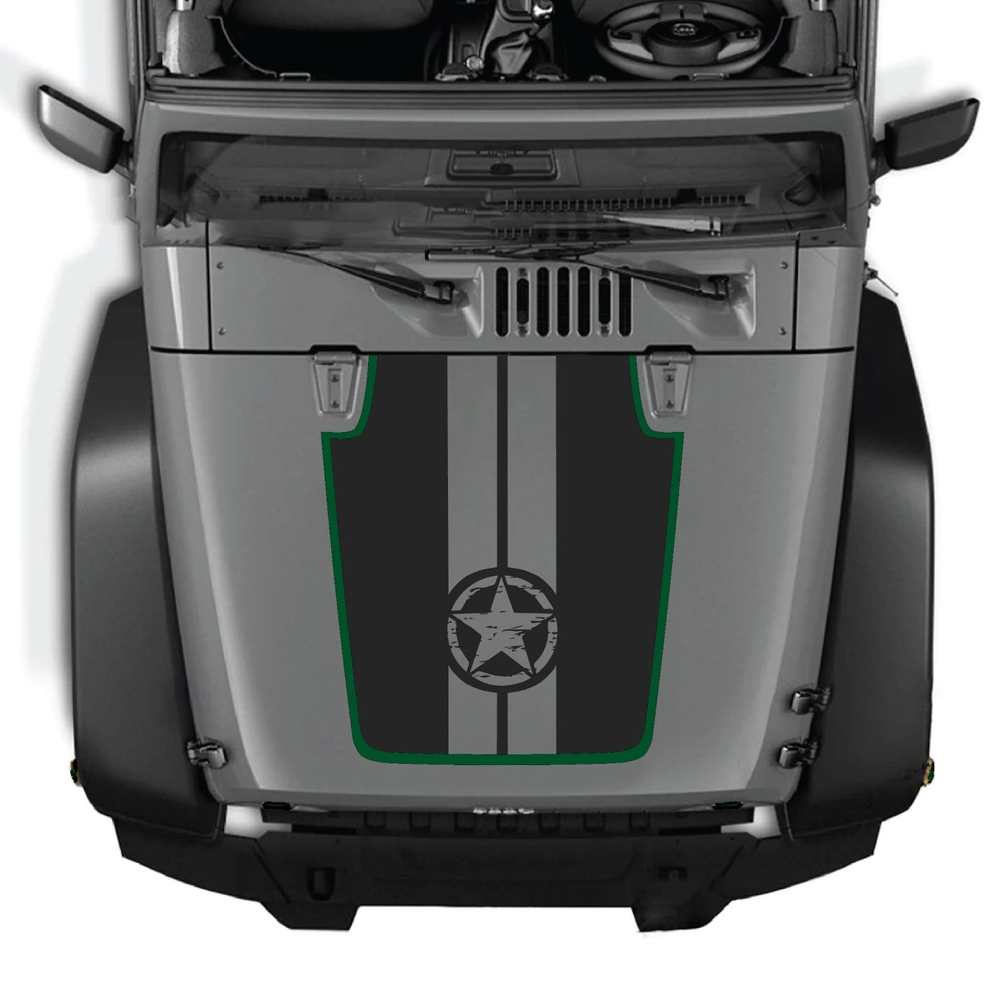 Jeep Wrangler JK/JKU 2007-2018 hood decal by CarCode, style #88, black vinyl graphic on vehicle hood with bold design.