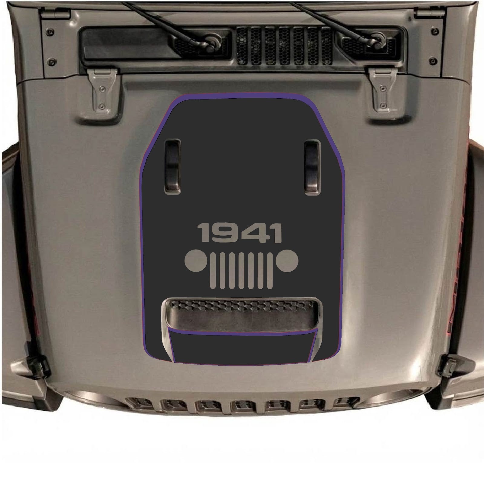CarCode hood decal for Jeep Wrangler JL/JLU Rubicon 392 and JT Gladiator Mojave, style #92, black graphic design on hood.