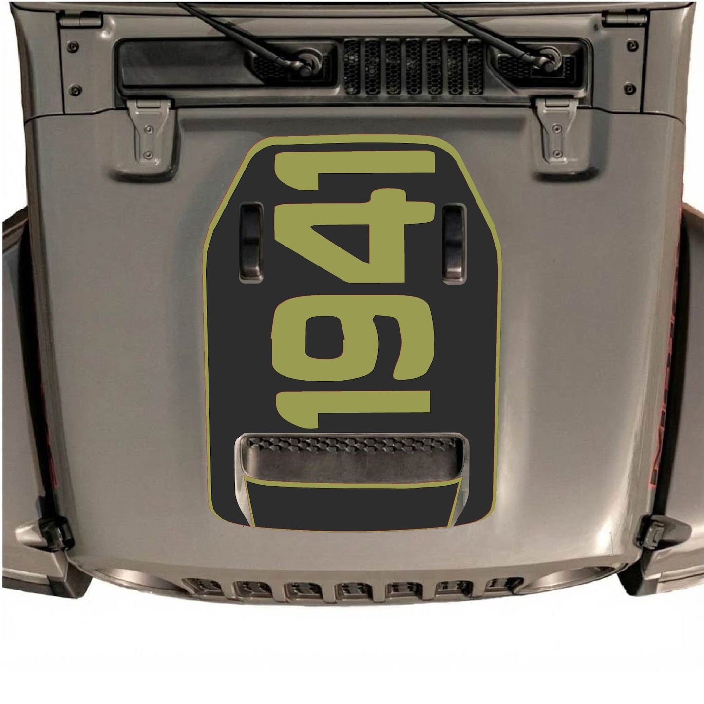 CarCode hood decal for Jeep Wrangler JL/JLU Rubicon 392 and Gladiator Mojave 2020-2026, style #01, shown on vehicle hood.