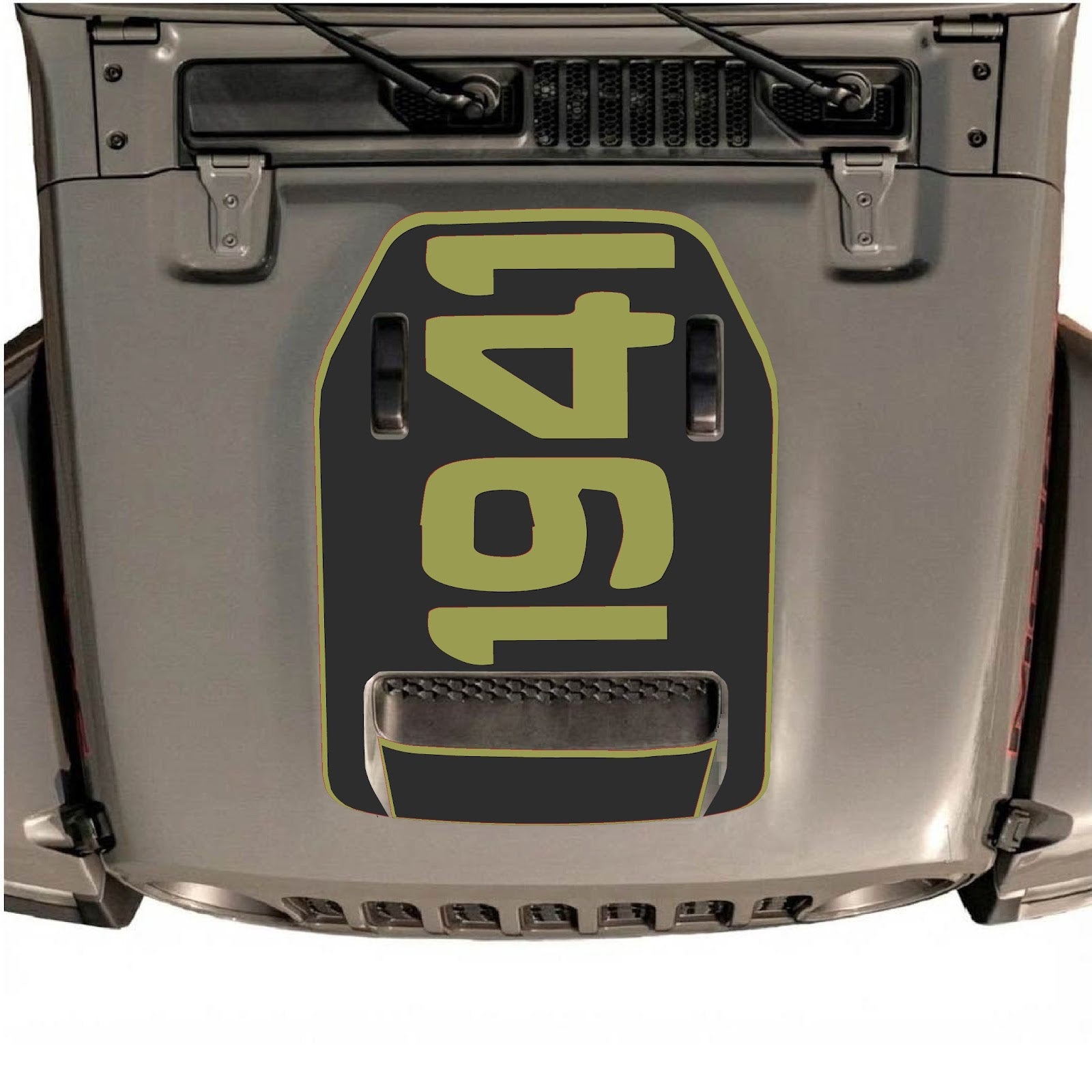 CarCode hood decal for Jeep Wrangler JL/JLU Rubicon 392 and Gladiator Mojave 2020-2026, style #01, shown on vehicle hood.
