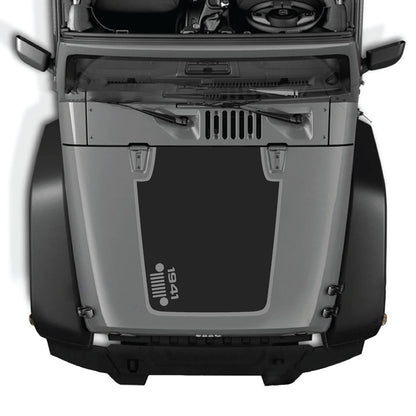 CarCode Jeep Wrangler JK/JKU hood decal in style #58, black and white graphic design on vehicle's hood.