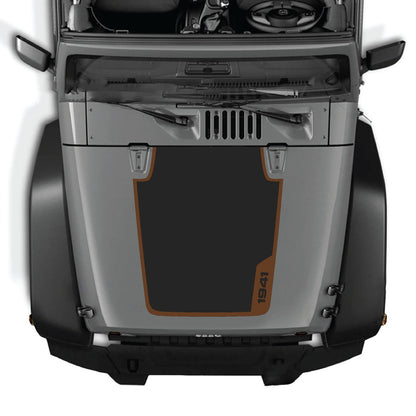 CarCode Jeep Wrangler JK/JKU hood decal Style #36 in black, applied on the vehicle's hood for a stylish customization.