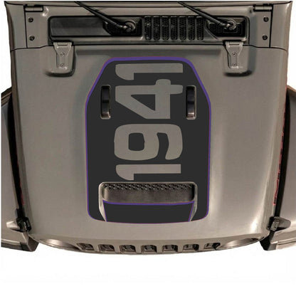 CarCode hood decal for Jeep Wrangler JL/JLU Rubicon 392 and JT Gladiator Mojave, style #68, black graphic on vehicle hood