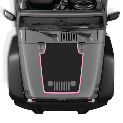 CarCode Jeep Wrangler JK/JKU hood decal Style #80, black graphic decal on silver hood with rugged Jeep design.