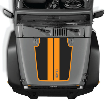 CarCode Jeep Wrangler JK/JKU hood decal Style #66, black graphic sticker applied to the vehicle's hood