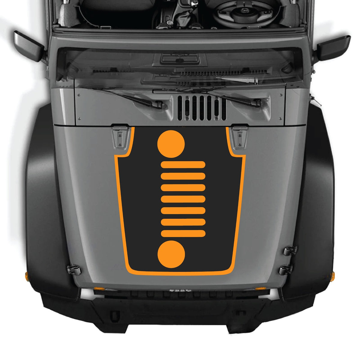 CarCode Jeep Wrangler JK/JKU hood decal in style #50, black vinyl graphic designed for 2007-2018 Jeep models.