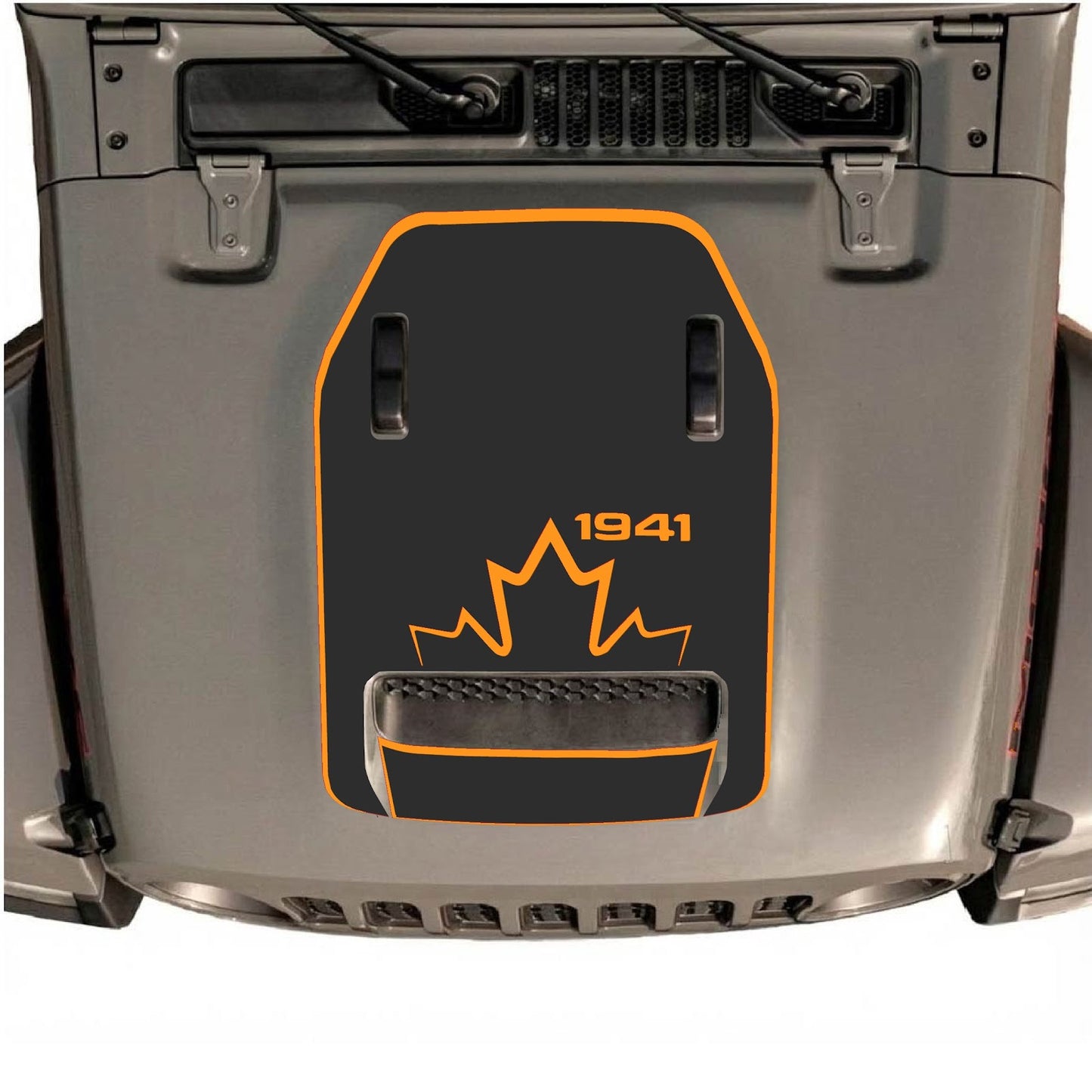 CarCode Jeep Wrangler JL/JLU Rubicon 392 & JT Gladiator Mojave hood decal, Style #17, black and white graphic design on vehicle hood