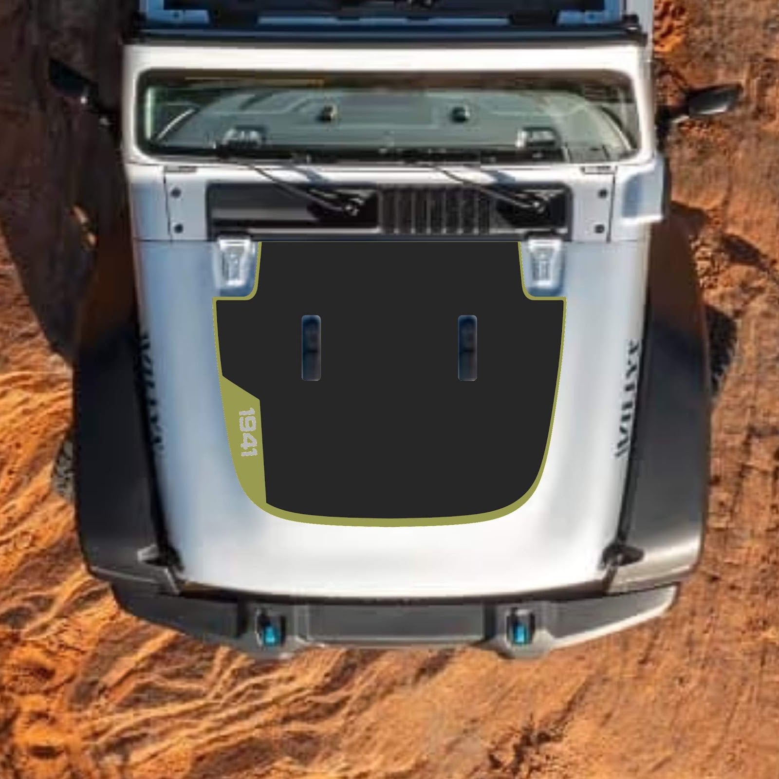 CarCode hood decal for Jeep Wrangler JL and Gladiator JT, stylish standard hood design for 2018+ models.