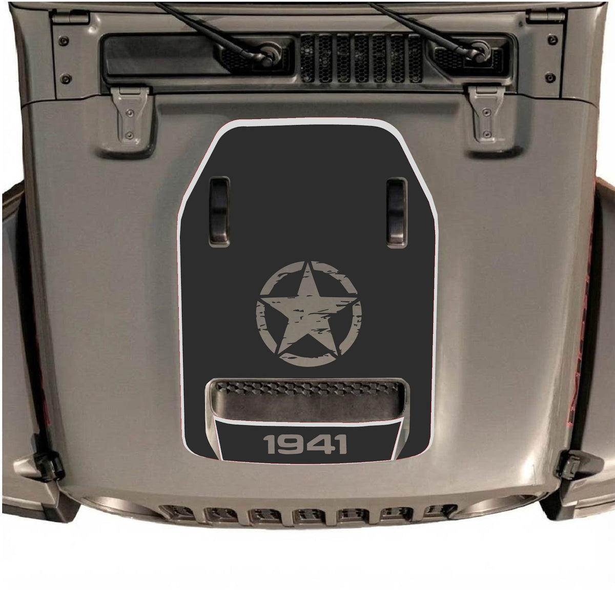 CarCode hood decal for Jeep Wrangler JL/JLU Rubicon 392 and JT Gladiator Mojave 2020-2026, style #90, shown on vehicle hood.
