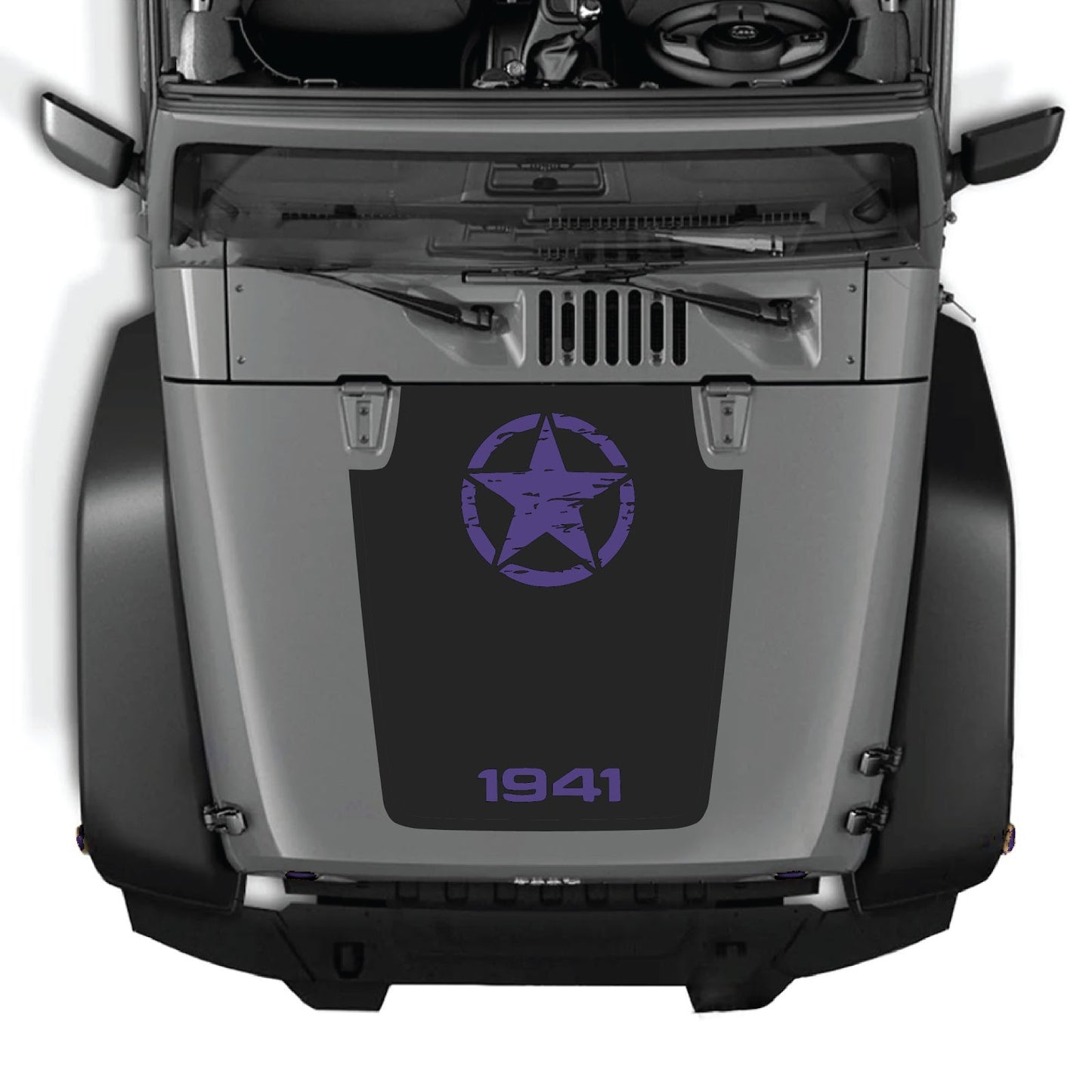 Jeep Wrangler JK hood decal by CarCode, style #64, black and white graphic design on the vehicle's hood.