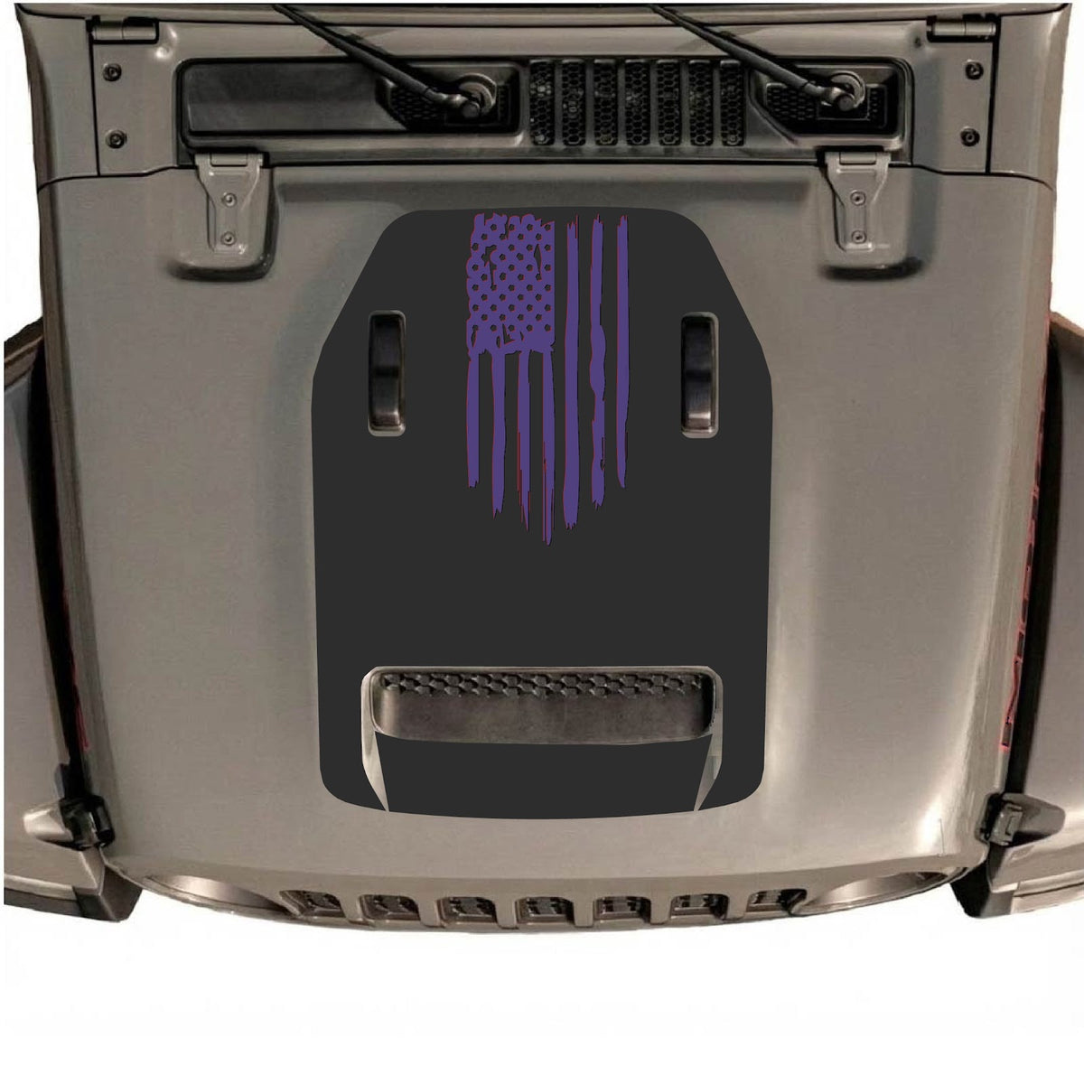 CarCode Jeep Wrangler JL/JLU Rubicon 392 and Gladiator Mojave hood decal in style #32, shown on vehicle hood.