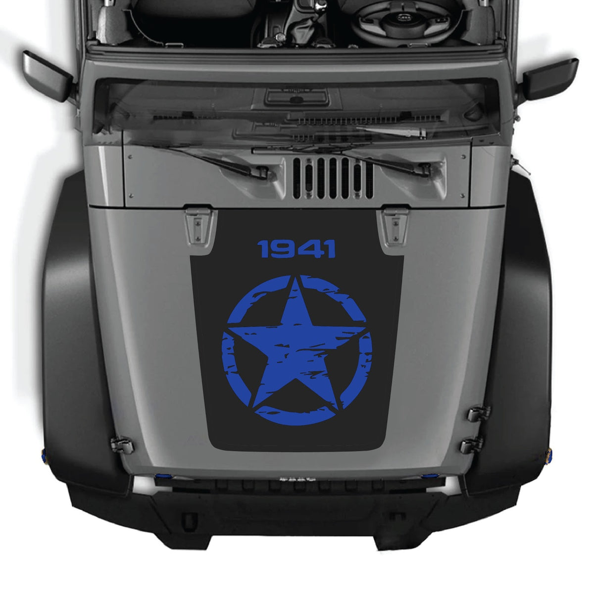 CarCode Jeep Wrangler JK/JKU hood decal, style #26, vinyl sticker with bold design on black hood for 2007-2018 models