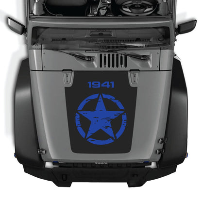 CarCode Jeep Wrangler JK/JKU hood decal, style #26, vinyl sticker with bold design on black hood for 2007-2018 models