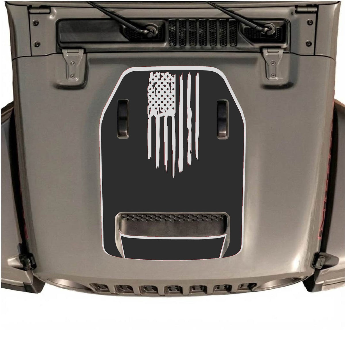 CarCode autocollant de capot pour Jeep Wrangler JL/JLU Rubicon 392 et JT Gladiator Mojave 2020-2026, motif graphique noir sur le capot.