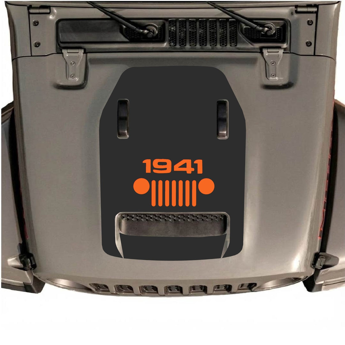CarCode Jeep Wrangler JL/JLU Rubicon 392 and JT Gladiator Mojave hood decal in Style #48, black and gray graphic design on vehicle hood