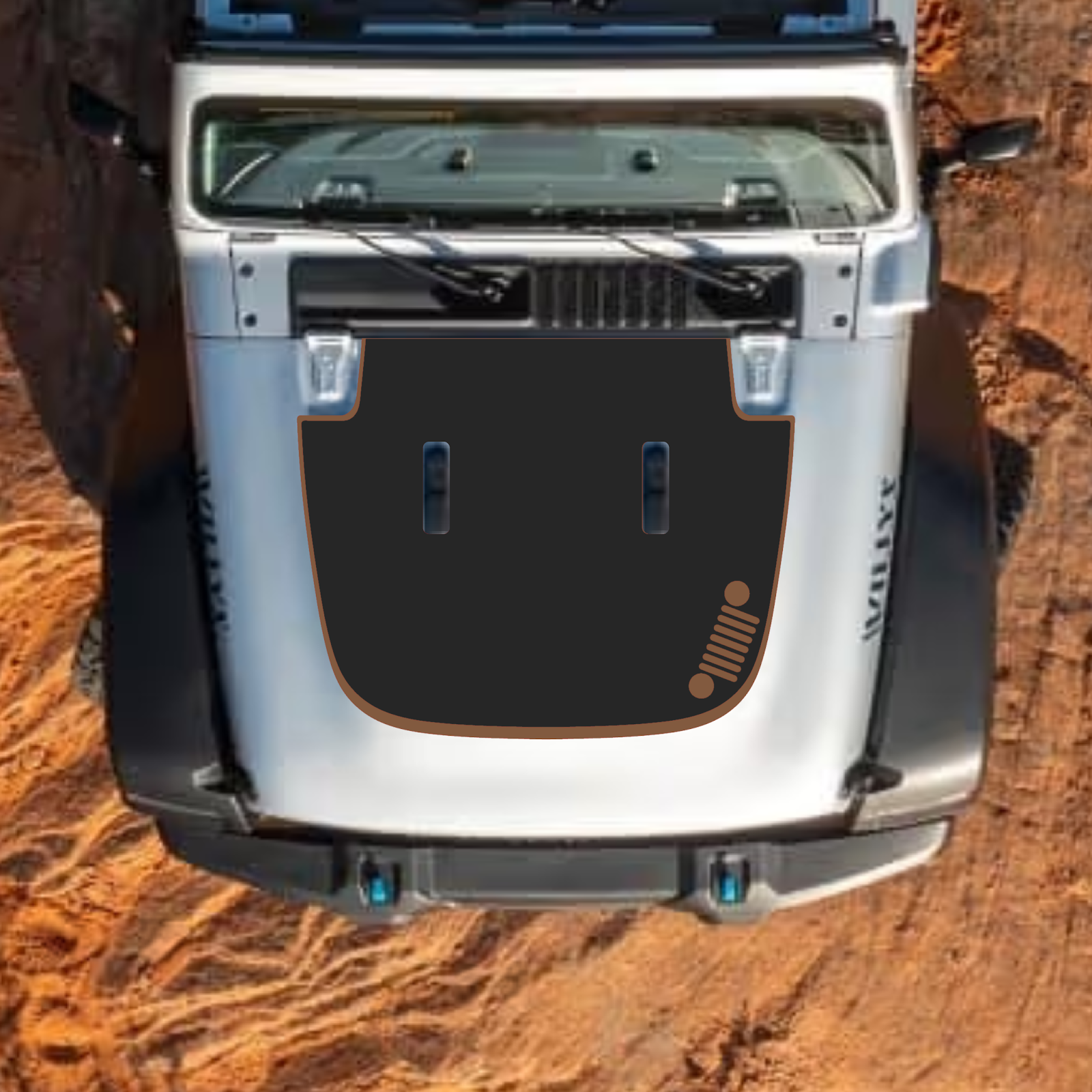 CarCode hood decal for Jeep Wrangler JL and Gladiator JT, stylish #46 design on standard 2018+ Jeep hood.