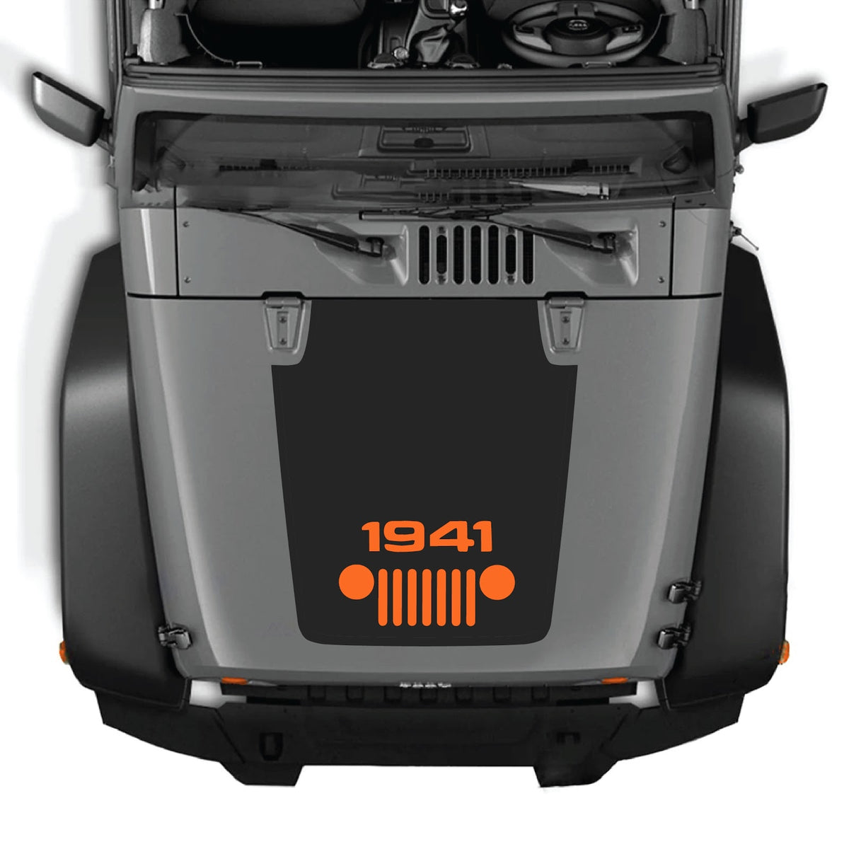 CarCode hood decal for Jeep Wrangler JK/JKU 2007-2018, style #55, showing black and gray graphic design on vehicle's hood.