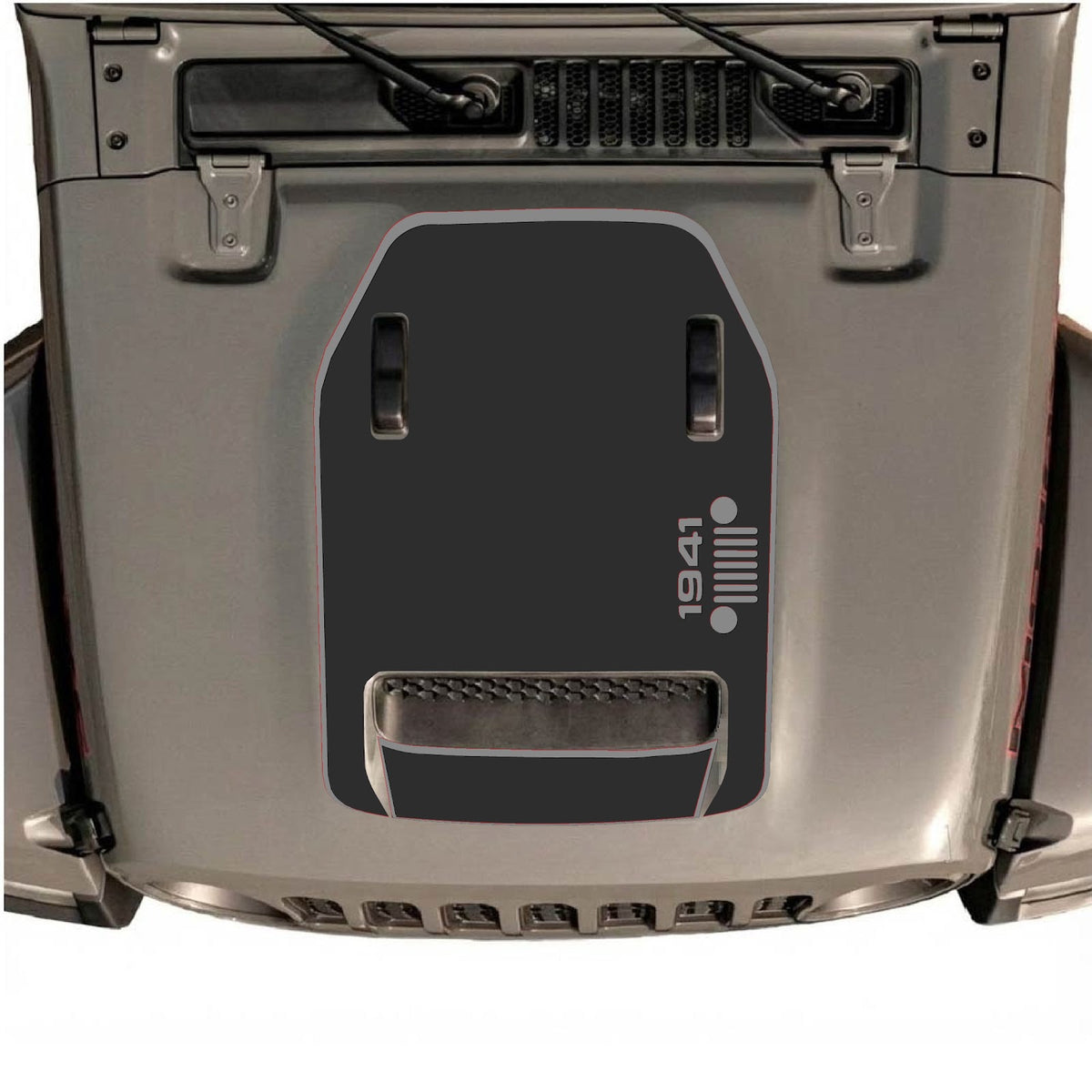 CarCode hood decal for Jeep Wrangler JL/JLU Rubicon 392 and JT Gladiator Mojave 2020-2026, style #55, shown on vehicle hood.