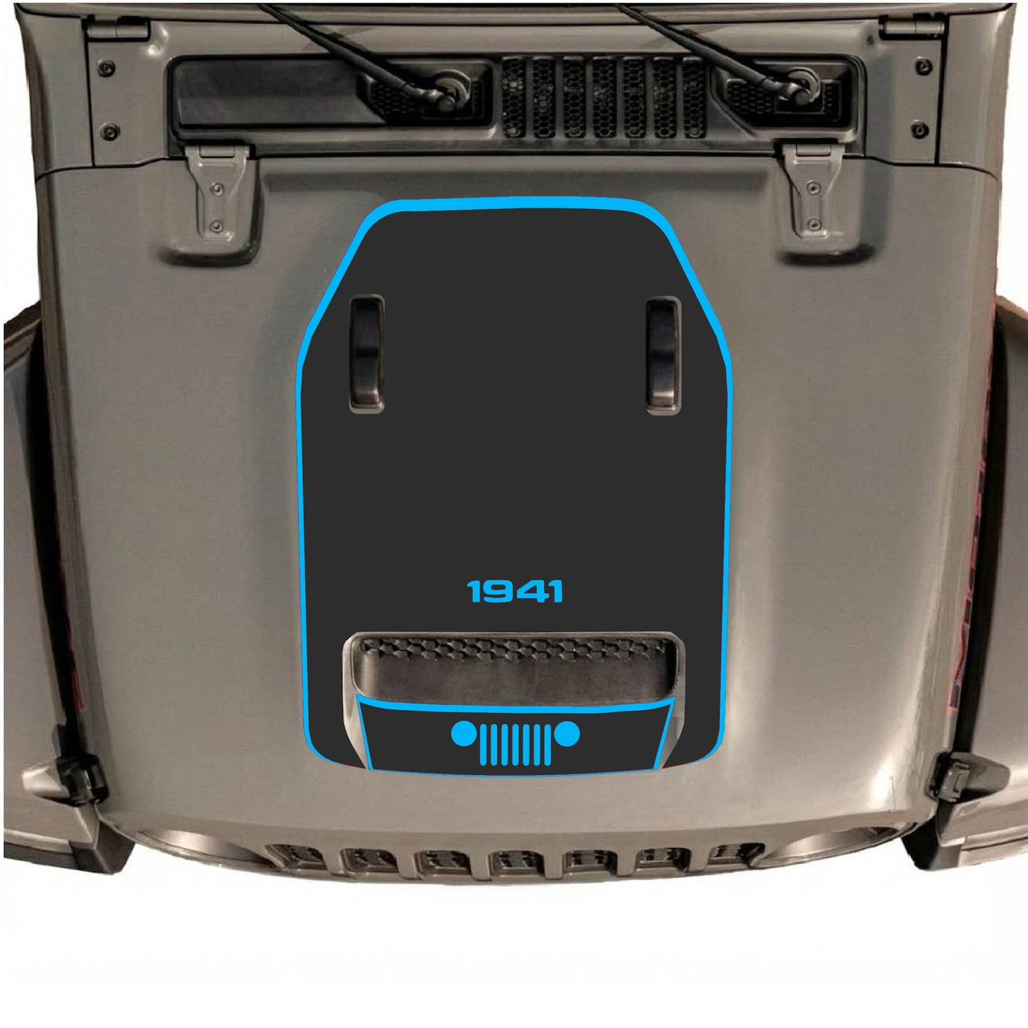CarCode hood decal for Jeep Wrangler JL/JLU Rubicon 392 and Gladiator Mojave 2020-2026, stylish vehicle decal on hood.