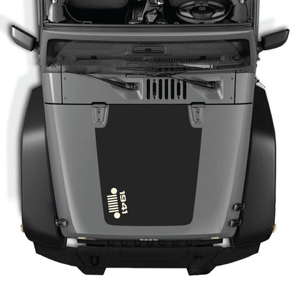 CarCode Jeep Wrangler JK/JKU hood decal in style #57, black graphic sticker for 2007-2018 Jeep Wrangler models.