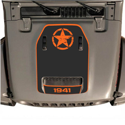 CarCode hood decal for Jeep Wrangler JL/JLU Rubicon 392 and JT Gladiator Mojave, style #39, black graphic on hood surface.