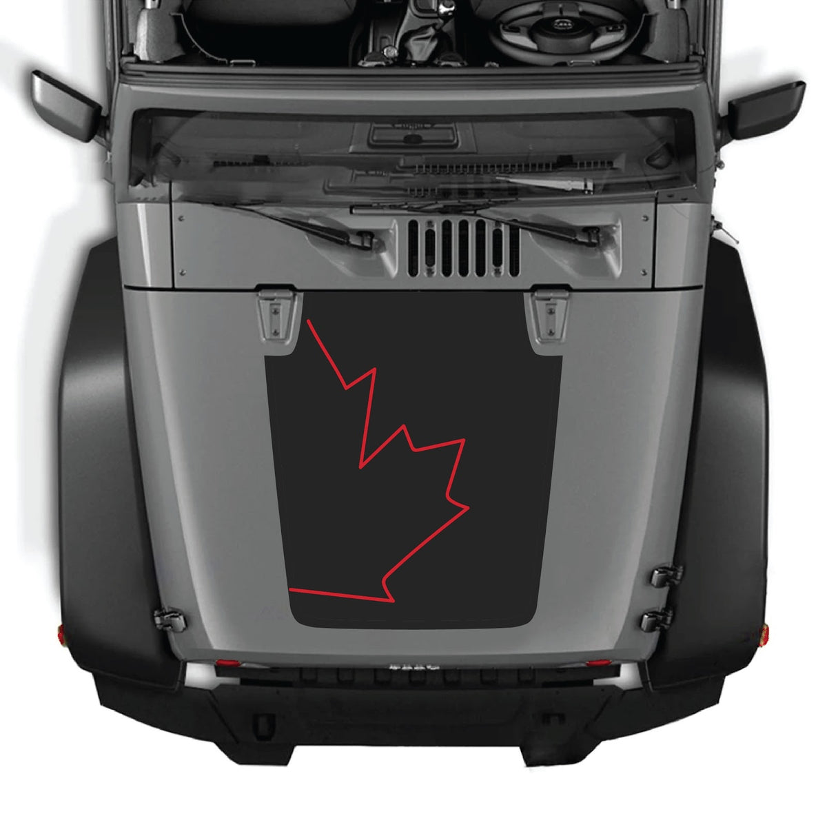CarCode Jeep Wrangler JK/JKU hood decal style #07, black and white graphic design on vehicle hood for 2007-2018 models