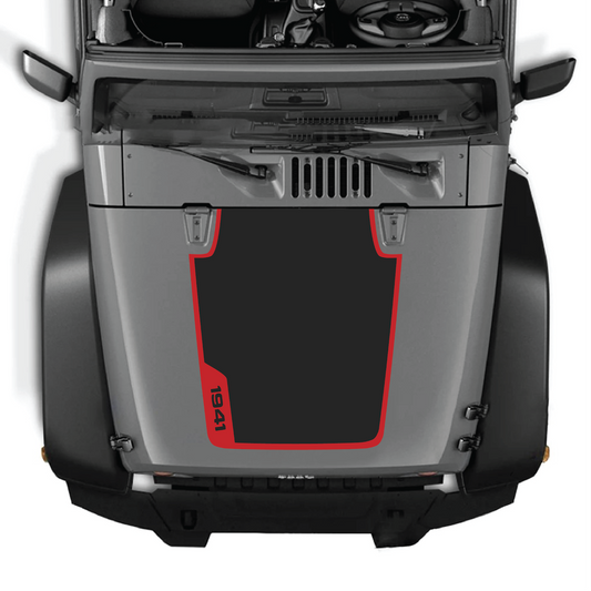 CarCode Jeep Wrangler JK/JKU 2007-2018 hood decal with Style #38, featuring bold graphic design on the vehicle's hood.