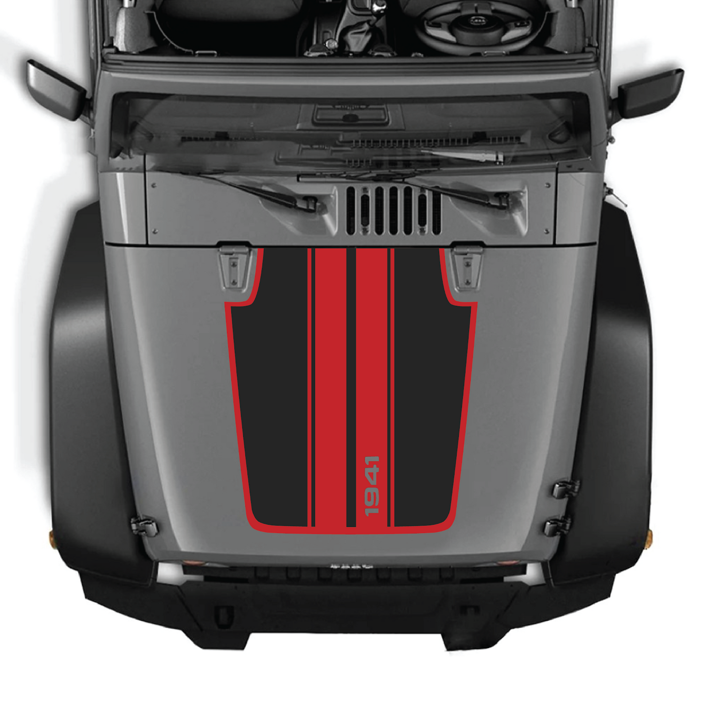 CarCode Jeep Wrangler JK/JKU hood decal in style #66, black graphic sticker for 2007-2018 Jeep Wrangler models.