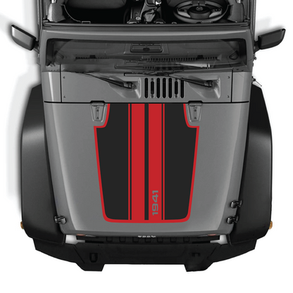 CarCode Jeep Wrangler JK/JKU hood decal in style #66, black graphic sticker for 2007-2018 Jeep Wrangler models.