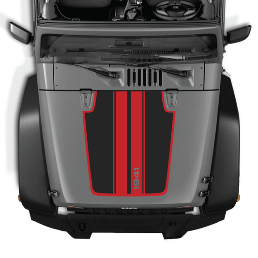 CarCode Jeep Wrangler JK/JKU hood decal in style #66, black graphic sticker for 2007-2018 Jeep Wrangler models.